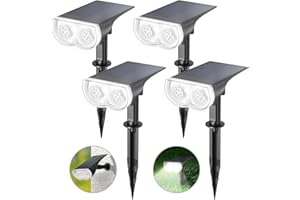Linkind Luces Solares LED Exterior Jardin, Foco Solar con Sensor de Luz, Blanca Fría 6500K 800lm, Lámpara Solar Impermeable IP65 para Iluminación de Caminos, Patio,Terreza,Césped y Camping (4 Piezas)
