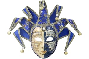 MICG Volto Resin Music Venetian Jester Mask Full Face Masquerade Bell Joker Wall Decorative Art Collection (Blue)