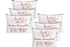 SOSPIRO 6 Pieces Teacher Survival Kit Gift Teacher Pencil Case Canvas Teachers Makeup Bags Teacher Appreciation Gifts Supplies for Best Teacher in Nursery Preschool High School