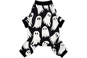 Fitwarm Halloween-Geister-Hunde-Pyjama, lustige Halloween-Kostüme für Hunde, Fleece-Einteiler mit Füßen, Hundekleidung für kleine Hunde, Jungen, Mädchen, Haustierbekleidung, Schwarz, Weiß, Größe M