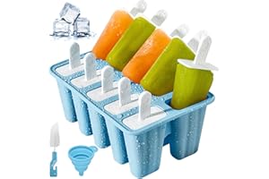 DPSLOOPM Stampi per Gelato, Stampi per Ghiaccioli in Silicone, Riutilizzabili Ghiaccioli Stampol, con Spazzola di Pulizia e Imbuto Pieghevole, Formine per il Cioccolato e il Gelato Fai da Te (Blu, 10 Cavità)