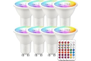 iLC LED GU10 Farbwechsel Lampe, Led Spots Birne Reflektorlampe, 5W Dimmbar Warmweiß (2700K) RGB LED Leuchtmittel, 200 Lumen, Fernbedienung inklusive (8 Stück)
