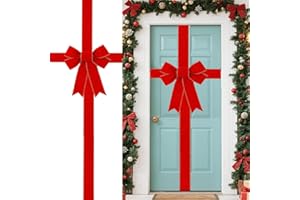 Chexin Czerwone kokardki bożonarodzeniowe na drzwi szafy, duże aksamitne kokardki na Boże Narodzenie, 4,3 x 2 m, kokardki do drzwi szafy, dekoracja drzwiowa na Boże Narodzenie, kokardka