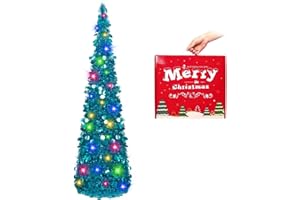 N&T NIETING Arbol de Navidad, 5ft Plegable Pop Up Árbol de Navidad Azul Oropel Costera Árbol de Navidad para Las Vacaciones de Navidad Decoraciones, Home Display, Decoración de la Oficina