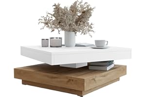 ‎MIRJAN24 Mirjan24 Luriso Coffee Table, Sofa Table, Upper Table Top, Freely Rotatable, Coffee Table, Living Room Table, Tea Table (White/Wotan Oak)