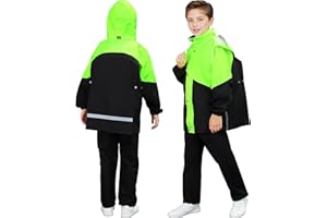 Baogaier Enfants Imperméable à Capuche, Unisexe Fille Garçon Léger Manteau Veste de Pluie et Pantalon Combinaison avec Bandes Réfléchissante, Vêtements de Pluie pour Sport Randonnée Voyage 8-14 Ans