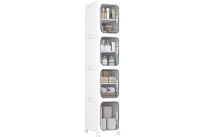 HOMIDEC Bathroom Storage, 4 Tier Narrow Bathroom Cabinet with Wheels and Removable Shelf, Slim Bathroom Storage Unit Free Standing for Toilet Roll, Towel, Shower, Clear Smoke