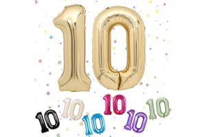 VUCDXOP Light Gold 40" Number 10 Balloon for 10th Birthday - Helium Foil Digital Balloons for Boys Girls Anniversary Party Decorations