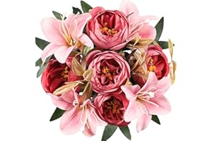 Floralsecret Flor de peonía Seda Artificial Flores de Lirio Ramo Decoración de Mesa Boda en el Hogar (Rosa melocotón)