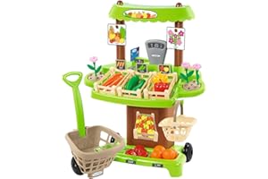Jouets Ecoiffier – 1741 - Stand du maraîcher pour enfants + accessoires 100 % Chef – 35 pièces – Dès 18 mois – Fabriqué en France