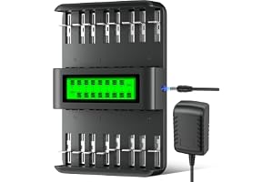 Mspalocell 16 SLOT Batteriladdare för 1,2V AA/AAA/C/D-batteri (Ni-MH/Ni-CD), LCD-display, oberoende/blandad laddning, 12V/2A-ingångsladdare