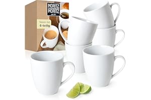 Moritz & Moritz BASIC Kaffeetassen Set 6-teilig - ca. 300ml aus hochwertigem Porzellan in klassischem Weiß - Perfekt für Kaffee, Tee, heiße Schokolade, Cappuccino