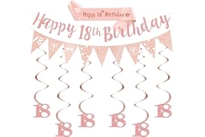 FUPOLARA 18th Birthday Party Decorations Girls - Happy Birthday Banner Decor Set with Glitter Garland Sash, Rose Gold Number 18 Hanging Swirls Bunting for 18 Years Old Party Supplies