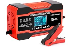 AIBEAU 10A Autobatterie Ladegerät, 12V/24V Smart vollautomatische Batterie Ladegerät mit 7-Stufiger Ladung und LCD-Bildschirm Batterie Ladegerät, geeignet für AGM, Wet und Gel-Blei-Säure-Batterien