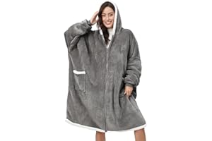 heekpek Bluza z kapturem dla kobiet i mężczyzn, bluza oversize, bluza z kapturem z dwoma kieszeniami, zapinana na zamek Sherpa polarowy koc z kapturem, przytulny, super miękki, puszysty, ciepły,