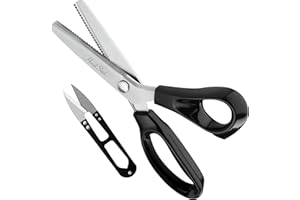 Handi Stitch Forbici Zig Zag per Stoffa da 23 cm, Denti da 3mm con Mini Cesoie - Forbici da Sarta Professionali Nere in Acciaio - Forbici da Sarto per Forbici Cucito, Forbici Sartoria, Forbici Tessuto