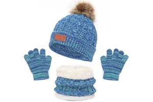 LINSOCLE 3in1 Kinder Wintermütze Schal Handschuhe Set, Mädchen Winter Beanie Hut Schal Handschuhe Set, Jungen Warme ​Wintermütze Beanie Hut Handschuhe Runder Schal Set für Kinder 2-6 Jahre