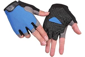TAHUAON Gants de gymnastique unisexes demi-doigts pour canoë, planche à voile, kitesurf, voile avec serre-poignet réglable (bleu ordinaire)