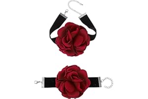 XCSJ 2pcs Elegant Rose Choker Armband Set Verstellbarer Choker Schwarz Pu Leder Gothic Choker Gothic Halskette Mit Armband Für Frauen Mädchen Hochzeiten Masquerade Halloween Karneval