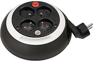 Brennenstuhl Comfort Line przedluzacz bebnowy z 4 gniazdami/mini beben kablowy (przedluzacz na bebni do uzytku domowego, kabel 3m, Made in Germany) czarny/bialy
