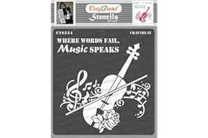 CrafTreat Music Stencils for Painting Large Pattern - Music Speaks - 12x12 Inches - Reusable DIY Art and Craft Stencils - Music Notes Stencil Template - Violin Stencil TemplatesMusic