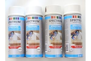 SPECTRUM Lot 4 peinture Blanc brillant en Aérosol 4x400 ml Bois,Métal,Plastiques,Alu ,autres