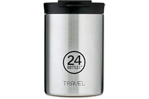 24 BOTTLES 24Bottles Travel Tumbler - Botella Agua Acero Inoxidable 350ml, Botella Termica 6H Caliente 12H Frío para Viaje y Oficina, Vaso Termo Cafe para Llevar 100% Hermético, Cantimplora Termica Brushed Steel