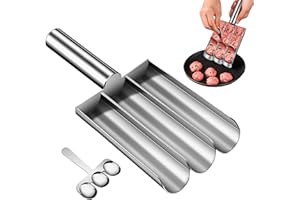 Chansunokku Kitchen Triple Meatball Maker, Manueller Edelstahl Fleischbällchen Former Mit Schneidspaten, Fleischbällchen Maker Mit Langem Griff, Fleischklops Macher DIY Meatball Making Set (3 Röhren)