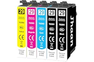 JHAAN Wkłady do drukarki 29XL kompatybilne z Epson Expression Home XP-342 XP-245 XP-442 XP-235 XP-335 XP-432 XP-455 XP-332 XP-345 XP-247 XP-445 (czarny, cyjan, żółty, magenta, 5 sztuk)