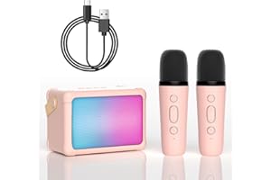SUEWIDFAY Karaoke Maschine Bluetooth Tragbar Zwei Funkmikrofon Für Kinder Spielzeug Mädchen RGB Musik Sync Farbwechsel Kinder Geburtstag die Geschenke, Rosa