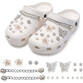 MNYXIS 20 Pieces Silver Butterfly Clog Charms and Pink Pearls Charms Compatible with Croc Charms Metallic with Rhinestones fo