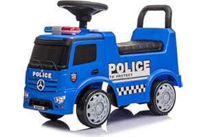 DE VES SPORT Devessport Correpasillos Camión de Policía Mercedes-Benz | con Volante, Sirena y Compartimento Bajo el Asiento – para Niños Desde 12 Meses