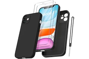 Qasyfanc Coque Protection Caméra pour iPhone 11 avec 2 Pièces Verre Trempé, Housse de Protection Silicone Antichoc Doublure Microfibre Douce Ultra Fine pour iPhone 11 6.1" - Noir