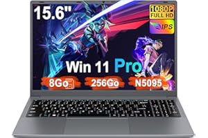 RUZAVA Ordinateur Portable 15,6 Pouces Win11Pro Celeron N5095 8Go RAM 256Go SSD Extension1To WIFI BT4.2 5000mAh Laptop HDMl PC Portable Souris sans Fil qwerty Clavier avec AZERTY Membrane du Clavier - Gris