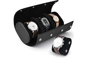 Eucomir Watch Case 3 Slot Watch Roll Travel Case, Watch Box for Men Pu Leather Watch Case Organizer Portable Watch Display Storage Box Watch Display Box With Detachable Pillow, Black
