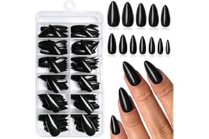 LunarCharm 240 Pieces Black Almond Press on Nails Medium Size Fake Nails