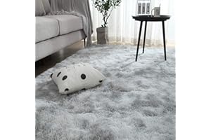 Leesentec Alfombra Salon para Sala de Estar Dormitorio,Alfombra Habitacion de Adolescente Niño y Niña,Pelo Largo Moderna Suave Antideslizante Grande(Gris Blanco, 140x200cm)