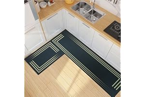 BWBIKE Kitchen Rugs Sets 2 Piece Soft Kitchen Floor Mat Farmhouse Kitchen Carpets and Rugs Non Slip Washable for Bathroom Entryway Laundry, 43x75cm + 43x150cm, Silver Border