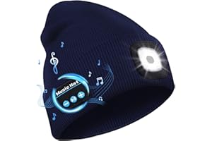 Deilin Bonnet Bluetooth avec LED Lampe, Bonnet Musique Bluetooth V5.0 avec écouteurs sans Fil USB Rechargeable Bonnet tricoté d'hiver Chaud Chapeau Lumiere Frontale, Cadeau de Noël pour Homme Femme