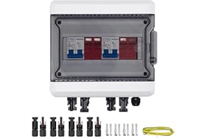 GTYORUS Caja de Conexiones Solar Fotovoltaica, IP65 Fotovoltaica DC Protección Contra Sobretensiones, Interruptor Automático Fotovoltaico 2 Cadena DC 500V con Enchufe Solar (2 en 2 fuera, 25A)
