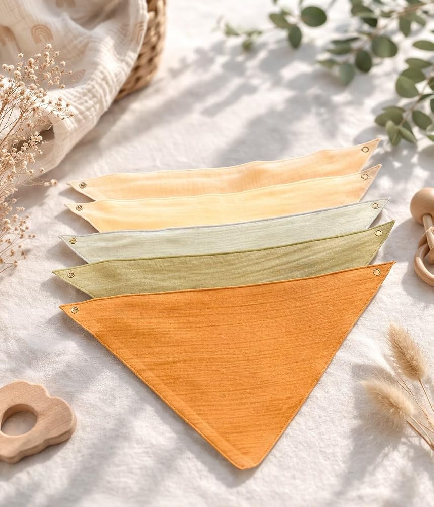 Enhitbaby 5 Adet Sıvı Geçirmez Müslin Fular Önlük Set,%100 Pamuk, Yıkanabilir