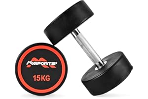 MSPORTS round dumbbell premium, set of 2, rubber dumbbell coating 2.5 - 50 kg, chrome-plated and knurled handle, various weight options, dumbbell.