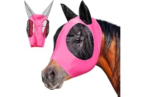 BINYI Maschera da mosche per cavalli con maschera per mosche, protezione dai raggi UV, per cavalli, shetty con orecchie, in rete traspirante, protezione per cavalli, testa di cavallo, sangue freddo (rosa)