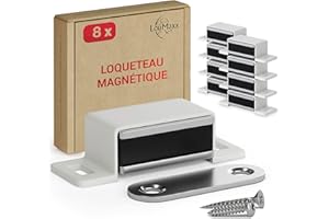 LouMaxx loqueteau magnétique - Force de maintien 4kg - Lot de 8 en blanc – aimant porte placard - ferme porte magnetique - aimant puissant pour porte