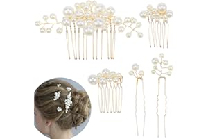 DONLEEVING 5 Pcs Bridal Pearl Hair Comb Hairpin Handmade Pearl Hair Slides Rhinestone Bridal Headpiece Hair Accessories for Women