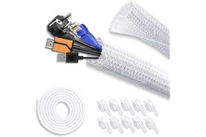 ALVILLER 3m Cable Tidy Sleeve, Braided Cable Management with 10Pcs Cable Ties Wire Organizer for TV/PC Home Office Power Cord Protect (White)