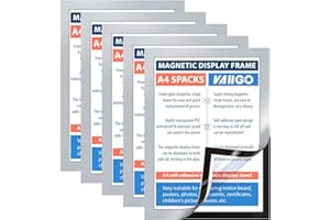 VAIIGO A4 Cadre Magnétique, Cadre d'information, Autocollant de Fermeture magnétique pour Documents, Photos, Sachet de 5 Argent