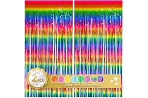 BEISHIDA 2 Stück Regenbogenfolie Fransenvorhang mehrfarbige Quaste Vorhänge Party Foto Hintergrund für Geburtstag Hochzeit Verlobung Abschluss Babyparty Braut (1 x 2 m)