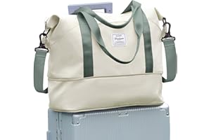 SEAFEW Sac de Voyage Femme Sac fourre-Tout de Sport Imperméable pour Week-End, Cabine Avion Ryanair Bagage Cabine 40x30x20 Easyjet 45x36x20 Extensible pour Travel Gym Danse,A22-beige Vert
