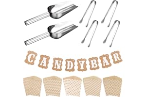 RosewineC Candy Bar Zubehör,25 Stücke Candy Bar Tüten,1 Stücke Candy Bar Deko,4 Stücke Zangen und 2 Stücke Schaufel für verwendet Zucker, Mehl, Süßigkeiten, Zutaten
